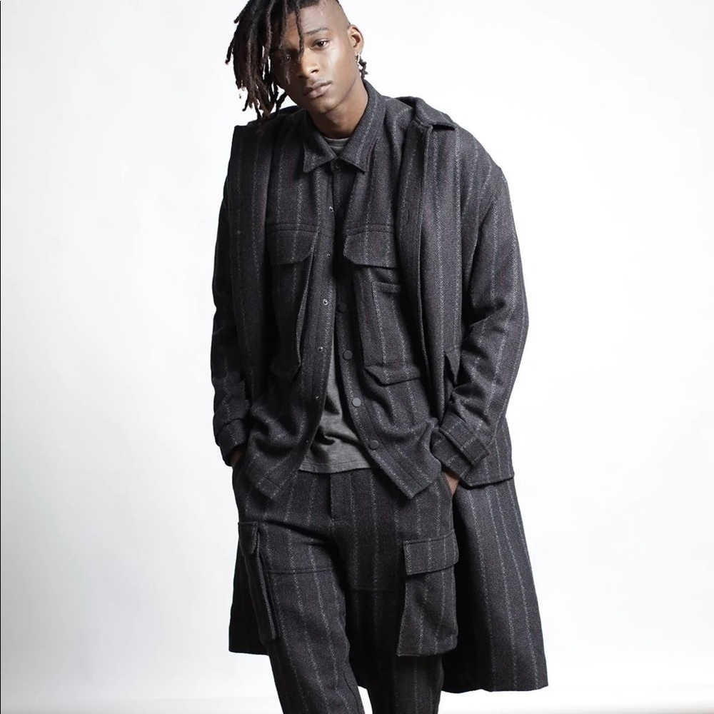Mens Twenty Montreal Honore Chalk Stripe Woven Coat